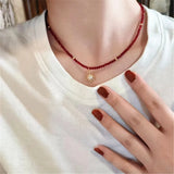 Red Spinel Beads Necklace with Sun Pendant Choker