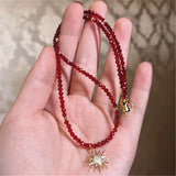 Red Spinel Beads Necklace with Sun Pendant Choker