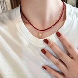 Faceted Red Spinel Beads Necklace with Sun Pendant Choker