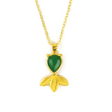 Green Chalcedony Goldfish Pendant Necklace, 18K, Birthday Gift