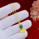 Green Chalcedony Goldfish Pendant Necklace, 18K, Birthday Gift