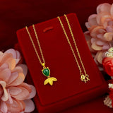 Green Chalcedony Goldfish Pendant Necklace, 18K, Birthday Gift