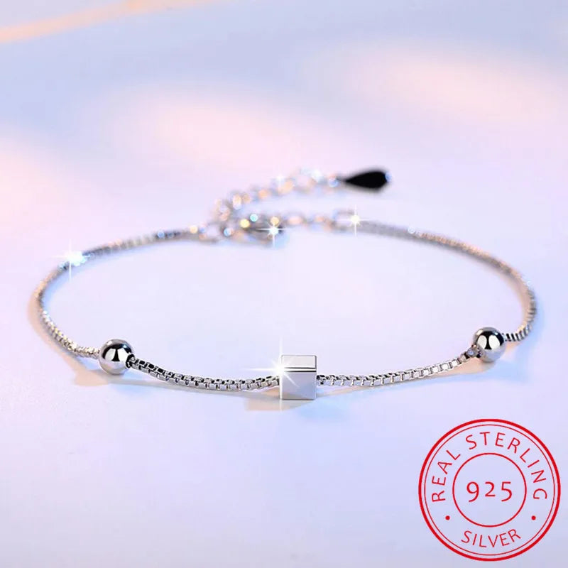 925 Silver Bracelets Star Beads Box Chain Bracelets Women