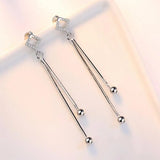 925 Silver Hollow Crystal Square Long Tassel Drop Earrings