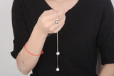 925 Silver Necklace Ball Beads Pearl Long Chain Necklaces Women Choker