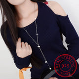 925 Silver Necklace Ball Beads Pearl Long Chain Necklaces Women Choker