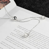 925 Silver Necklace Ball Beads Pearl Long Chain Necklaces