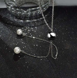 925 Silver Necklace Ball Beads Pearl Long Chain Necklaces