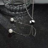 925 Silver Necklace Ball Beads Pearl Long Chain Necklaces