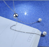 925 Silver Necklace Ball Beads Pearl Long Chain Necklaces