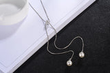 925 Silver Necklace Zirconia Pearl Long Chain Choker S-n168