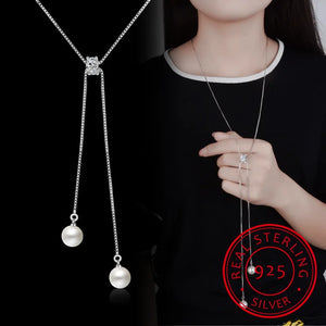925 Silver Necklace Zirconia Pearl Long Chain Necklaces For Women