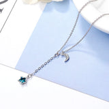 Crystal Moon Star Tassel 925 Sterling Silver Necklace For Women