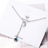 Crystal Moon Star Tassel 925 Sterling Silver Necklace For Women