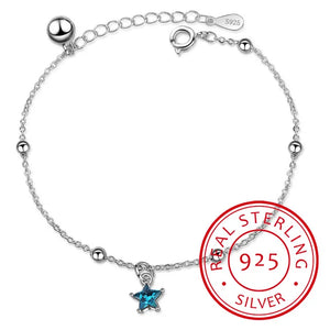 925 Silver Crystal Star Bracelet Women Girl Gift