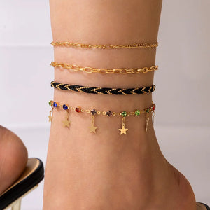 Boho String Woven Star Fringe Anklet