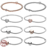 925 Sterling Silver Heart Round Buckle Snake Bone Chain Bracelet DIY Jewelry