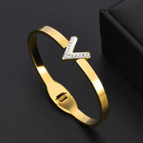 Classic V-Shape Stainless Steel Charm Cuff Bracelet
