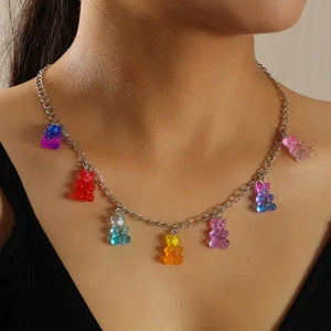 Transparent Resin Bears Necklace Girls Style Women's Jewelry