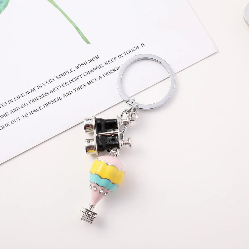 Hot Air Balloon Telescope Keychain Charm Pendant Men Car Keychain Decoration