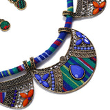 Bohemian Jewelry Set Bib Necklace Earrings Set (Red)