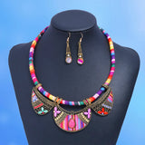 Bohemian Jewelry Set Bib Necklace Earrings Set (Red)