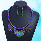 Bohemian Jewelry Set Bib Necklace Earrings Set (Red)