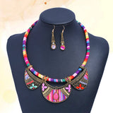 Bohemian Jewelry Set Bib Necklace Earrings Set (Red)