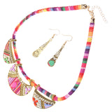 Bohemian Jewelry Set Bib Necklace Earrings Set (Red)
