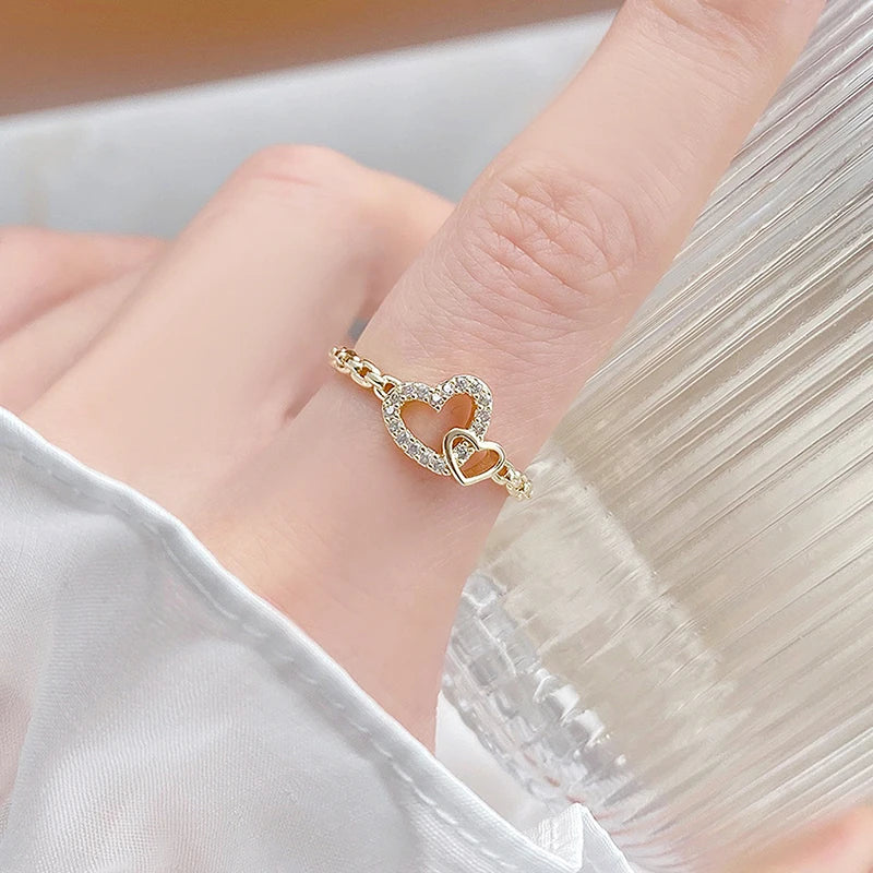 Love Heart Shape Open Ring 14k Real Bijoux Bague