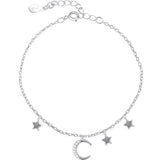 CZ Moon Star Tassel 925 Silver Bracelet for Women Girl