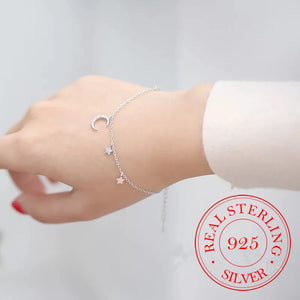 CZ Moon Star Tassel 925 Silver Bracelet Women Girl Summer Jewelry Gift