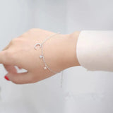 CZ Moon Star Tassel 925 Silver Bracelet for Women Girl