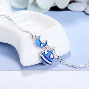 925 Silver CZ Moon Star Tassel Planet Bracelet Summer Jewelry Gift