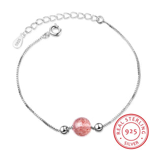 Strawberry Crystal Lucky Bead Bracelet 925 Sterling Silver Baraclet