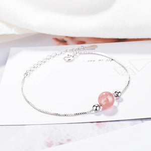 Strawberry Crystal Lucky Bead Bracelet 925 Sterling Silver Baraclet