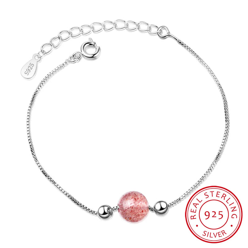 Strawberry Crystal Lucky Bead Bracelet 925 Sterling Silver Baraclet