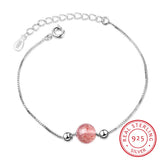 Strawberry Crystal Lucky Bead Bracelet 925 Sterling Silver Baraclet