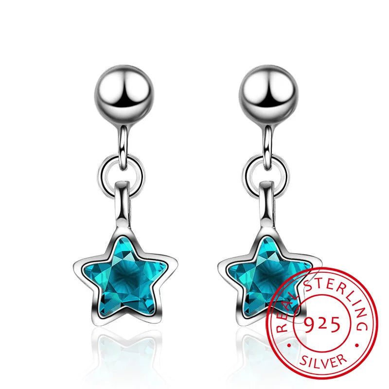 Ocean Crystal Little Star Tassel Earrings 925 Sterling Silver Gift S-E578