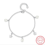925 Sterling Silver Pearl Star Bracelet Fine Jewelry