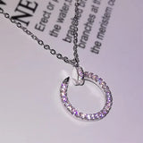 Rose Inlaid Diamond Nail Necklace Curved Round Pendant Chain