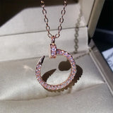 Rose Inlaid Diamond Nail Necklace Curved Round Pendant Chain