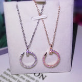Rose Inlaid Diamond Nail Necklace Curved Round Pendant Chain