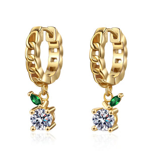 Clear Green Zircon Hoop Earrings S925 Sterling Silver Women's Jewelry