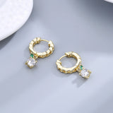Clear Green Zircon Hoop Earrings S925 Sterling Silver Women's Jewelry