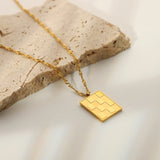 Stainless Steel Checkerboard Pendant Necklace For Women