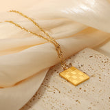 Stainless Steel Checkerboard Pendant Necklace For Women