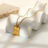 Stainless Steel Checkerboard Pendant Necklace For Women