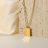 Stainless Steel Checkerboard Pendant Necklace For Women