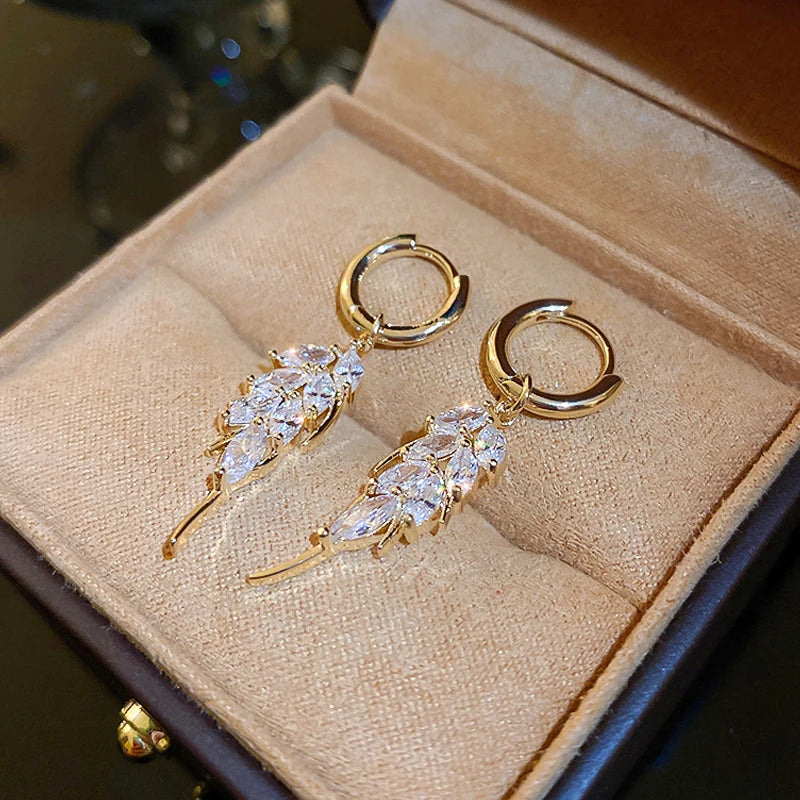 Tiny CZ Leaf Earring Bling Transparent Zirconia Stud Earrings High Accessories